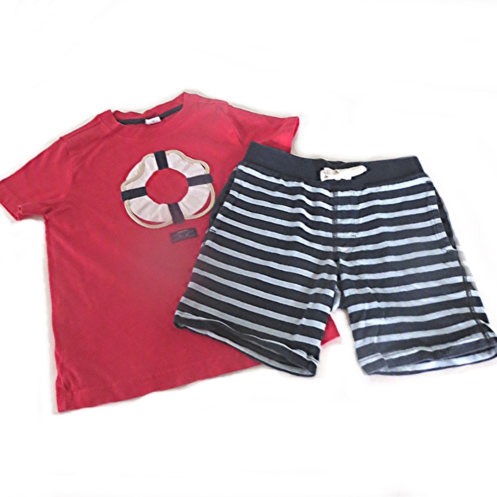 Janie and Jack Red Nautical T shirt + Gap shorts 4 - Picture 1 of 2